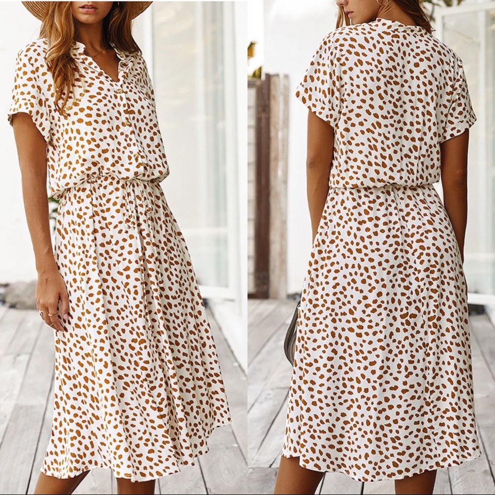 🆕String Tie Waist Short Sleeve Midi Dress Ivory